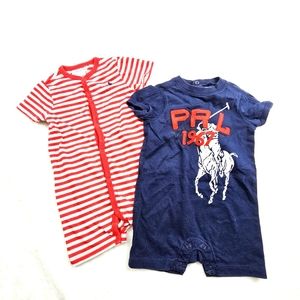 Ralph Lauren Red & White/Navy Blue Onesie 6 Months